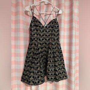 Alice + Olivia Marilla Velvet Embroidered Strappy Mini Dress Black/Gold